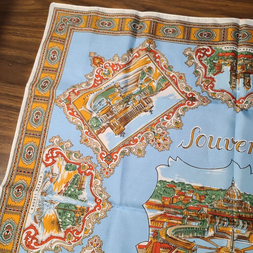 Italian Square Scarf Souvenir Rome Roma Landmarks Made In Italy Polyester - Picture 3 of 12